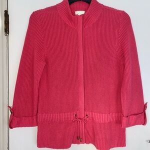 Raspberry Cardigan XL Women’s 3/4 Sleeve Cuff Accents Full Zip Hidden Planchet